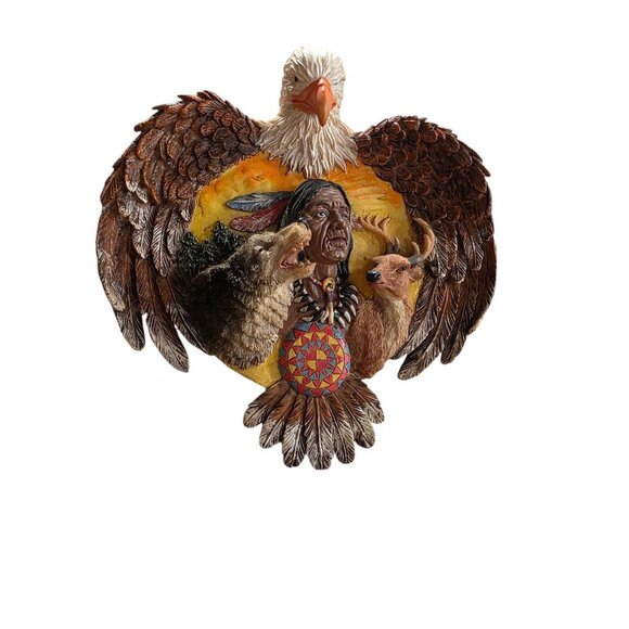 Native American-Inspired Eagle Wall Plaque With Spirit Animals Motif Resin 3D - Picture 7 of 10